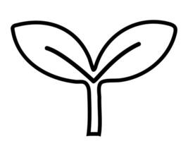 Black outline of seedling sprout isolated on white background, graphic illustration. concept of plant, growth, nature, botany, young leaf, eco-friendly design element vector