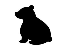 Black silhouette of toy bear in sitting pose, isolated on white background, graphic illustration. concept of wild animal, icon, logo, design element, decorative art vector