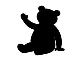 Black silhouette of toy bear in seated pose and waving isolated on white background, graphic illustration. concept of cute animal, symbol, icon, logo, wild creature, simple design element vector