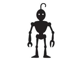 Black silhouette of robot toy standing upright, isolated on white background, graphic illustration. concept of futuristic design, artificial intelligence, toy figure, icon, design element vector