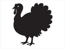 Black silhouette of turkey bird in standing pose, isolated on white background, graphic illustration. concept of poultry, thanksgiving symbol, bird icon, design element vector