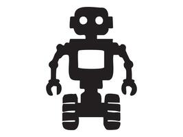 Black silhouette of robot toy with distinct features, isolated on white background, graphic illustration. concept of futuristic toy, sci-fi character, icon, logo, design element vector