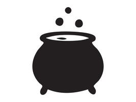Black silhouette of bubbling cauldron, isolated on white background, graphic illustration. concept of halloween, witchcraft, spooky potion making, mystical icon, design element vector