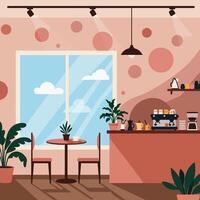 Cozy Modern Cafe with Window View and Stylish Decor vector