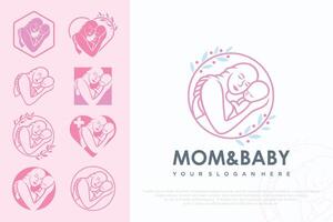 modern Mom and baby logo design icon set with unique element concept illustration vector