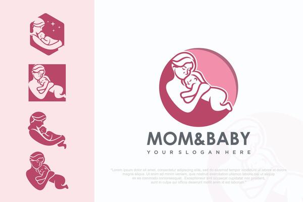 Mom and baby logo design, icon with unique element concept illustration .