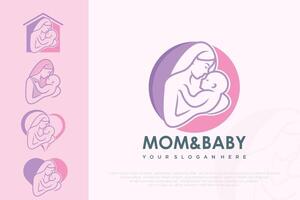 Mom and baby logo design icon with unique element concept vector
