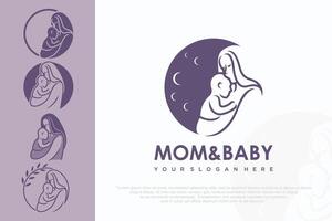 Mom and baby logo design icon with unique element concept . illustration . vector