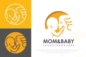 Mom and baby logo design icon with unique element concept. vector