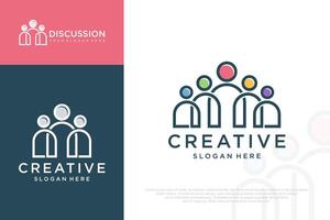 abstract teamwork logo design , minimalist style illustration vector