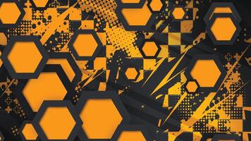 a black and orange background with hexagons vector