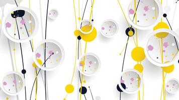 a white background with yellow, black and white circles vector