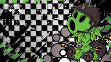 Cartoon character with bombs and checkerboard design vector