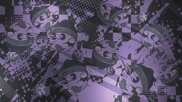 a purple and black background with many different images vector