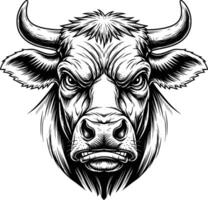 angry bull face image line art style white background vector