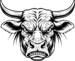 angry cow style line art white background vector
