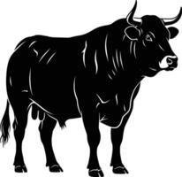 silhouette image of a black bull with a white background full body vector