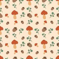 Mushroom and acorn pattern vector