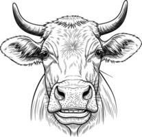 cow face smile line art style white background vector