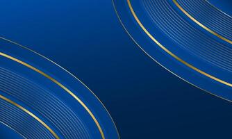Modern blue luxury curve background with elegant gold lines vector