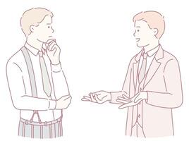 Two Men Engaged in an Engaging and Meaningful Conversation while Dressed in Formal Attire vector