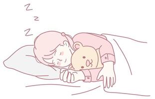 A Cute Child Peacefully Sleeping with a Soft Teddy Bear, Embracing Comfort and Sweet Dreams vector