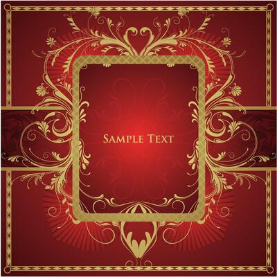 Elegant Gold Filigree on Light Red Vintage Frame Art Illustration
