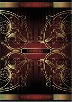 Luxury Gold Filigree Ornament Frame on Red Background, Elegant Baroque Art, Decorative Border Design vector