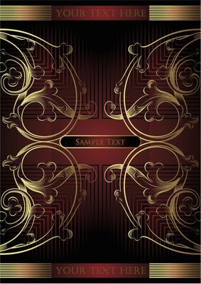 Luxury Gold Filigree Ornament Frame on Red Background, Elegant Baroque Art, Decorative Border Design