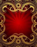 Elegant Gold Pattern on Red with Hollow Art Frame - Vintage Ornamental Design vector