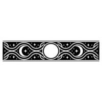 Celestial Border Moon, Stars, Wavy Element in Black White. vector