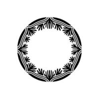Black Floral Frame, Minimalist Circular , White Background. vector
