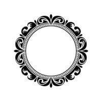 Black Floral Ornament Circular Frame on White Background. vector