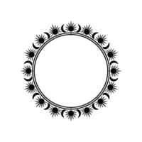 Celestial Circle Frame Sun Moon , Minimalist Black on White. vector