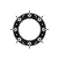 Celestial Circle Frame in Black and White - Decorative Illustration. vector