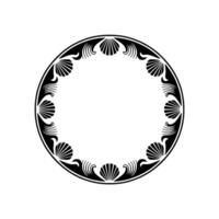 Elegant Circle Frame with Seashells, Black and White Element. vector