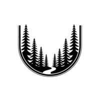Black and White Forest Landscape Emblem Natures Serenity vector