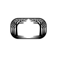 Minimalist Forest Frame Black Trees in Rounded Rectangle, Negative Space vector