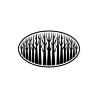 Minimalist Forest in Oval, Black and White, Simple Element vector