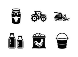 Milk Bucket, Tractor, Combine Harvester, Bottle Solid Icons vector
