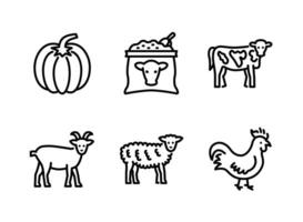 Pumpkin, Cow, Feed, Goat, Sheep, Chicken Line Icons vector