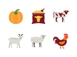 Pumpkin, Cow Feed, Goat Flat Icons vector