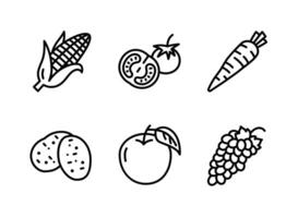 Corn, Tomato, Carrot, Potato, Grapes Line Icons vector