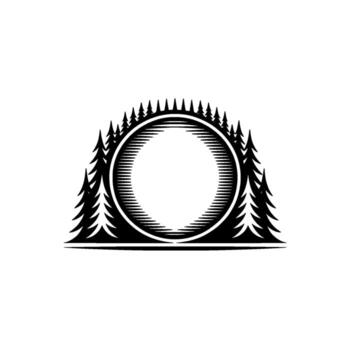 Engraved Forest Circular Frame with Pine Trees vector