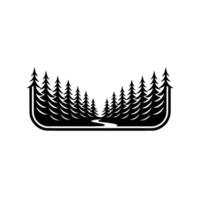 Minimalist Forest Black Silhouette with Trees River vector