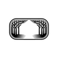 Minimalist Forest Emblem Black and White Trees in a Rounded Frame vector