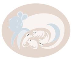 Cute Cat and Kittens live together,Geometric style vector