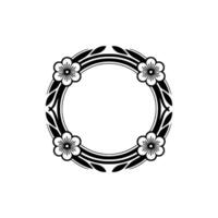 Elegant Floral Circle Frame in Black and White, Decorative Element vector