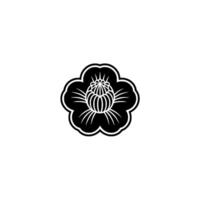 Black White Floral Crest on White Background, Minimalist vector
