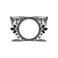 Elegant Winter Circle Frame with Icicles, Holly, and Snowflakes vector